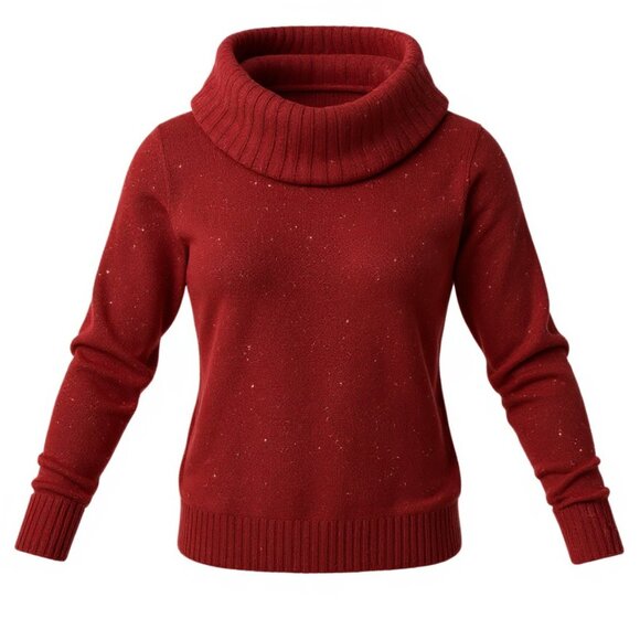 lei by 247 Frenzy Sweaters - Women's Petite Junior Deep Red Turtle Neck Ribbed Cuff Glitter Sweater Size M